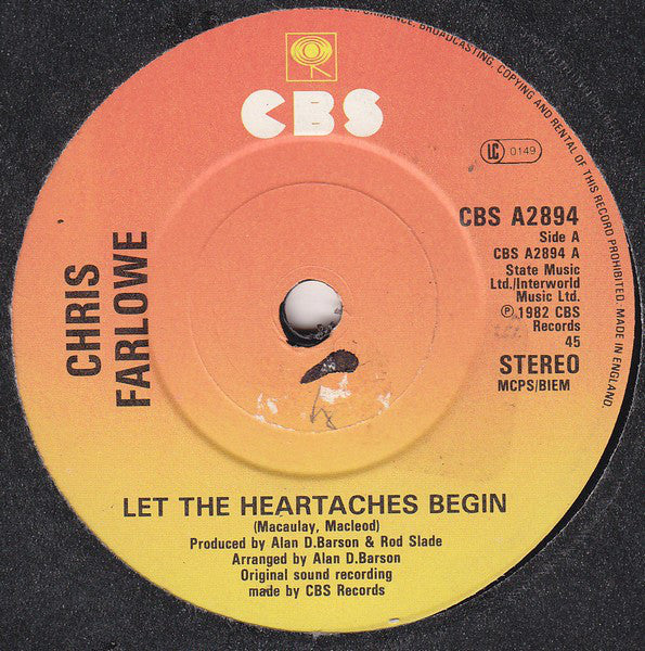 Chris Farlowe - Let The Heartaches Begin - Used Vinyl Record 7"