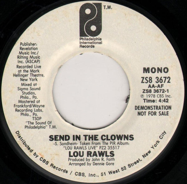 Lou Rawls - Send In The Clowns - Used Vinyl Record 7"