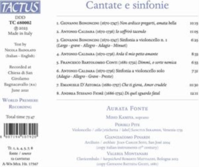 AURATA FONTE - CANTATAS AND SINFONIAS - CD