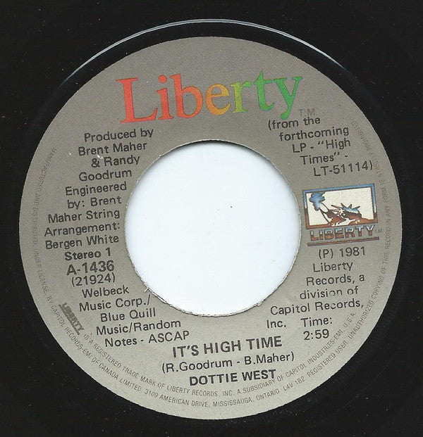 Dottie West - It's High Time - Used Vinyl Record 7"