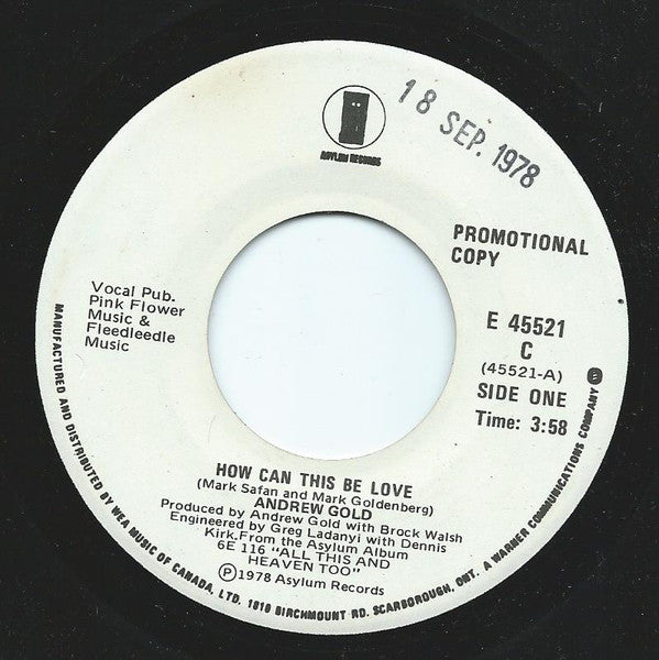 Andrew Gold - How Can This Be Love - Used Vinyl Record 7"