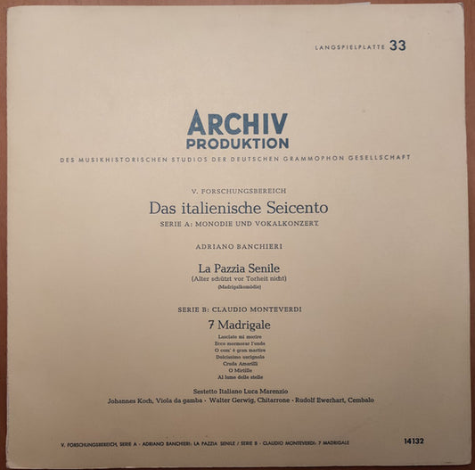 Adriano Banchieri - La Pazzia Senile / 7 Madrigale - Used Vinyl Recor