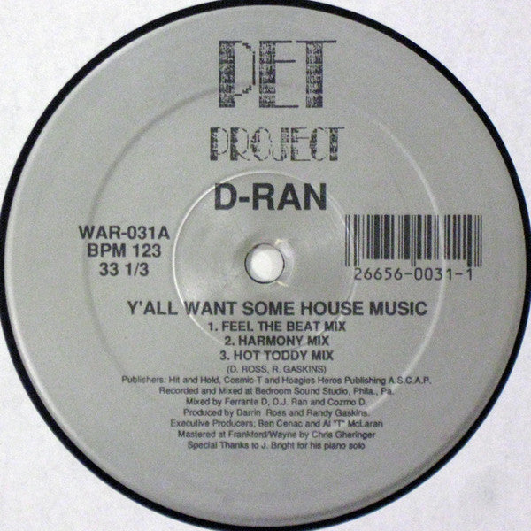 D-Ran - Y'All Want Some House Music - Used Vinyl Record 12"