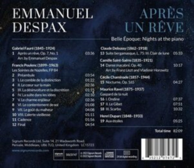 EMMANUEL DESPAX - APRES UN REVE: BELLE EPOQUE   NIGHTS AT THE PI - CD
