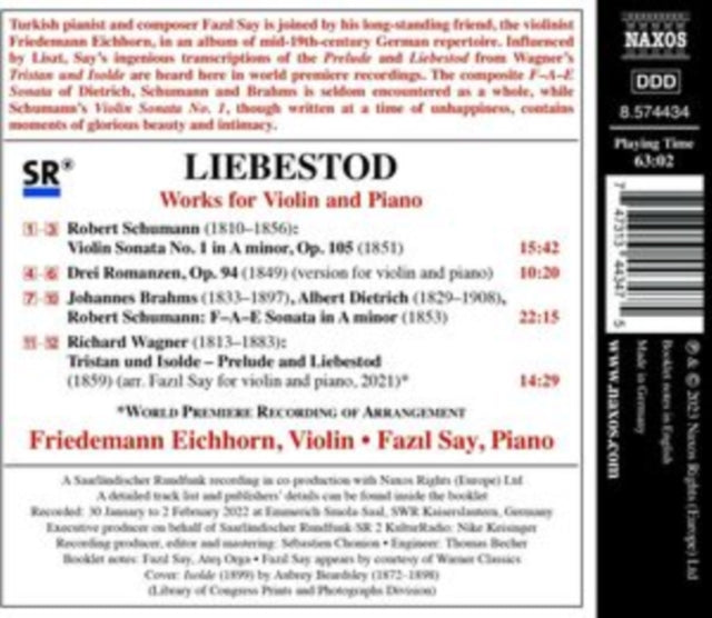 EICHHORN/SAY - LIEBESTOD WRKS FOR VLN/PIANO - CD