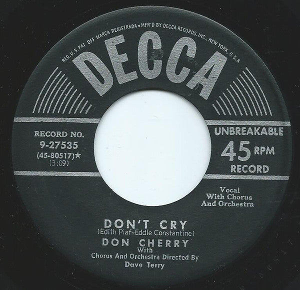 Don Cherry - Don't Cry / Don't Leave Me Now - Used Vinyl Record 7"
