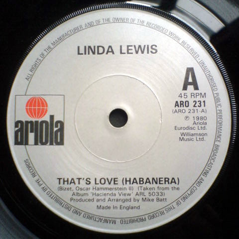 Linda Lewis - That's Love (Habanera) - Used Vinyl Record 7"
