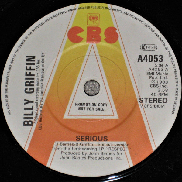 Billy Griffin - Serious - Used Vinyl Record 7"