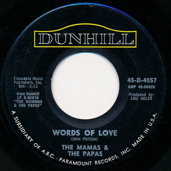Mamas & The Papas - Words Of Love / Dancing In The Street - Used Vin