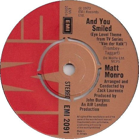 Matt Monro - And You Smiled - Used Vinyl Record 7"