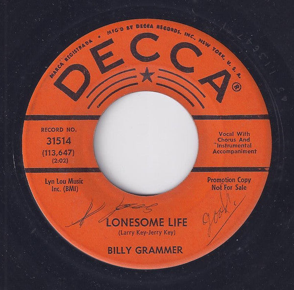 Billy Grammer - Lonesome Life - Used Vinyl Record 7"