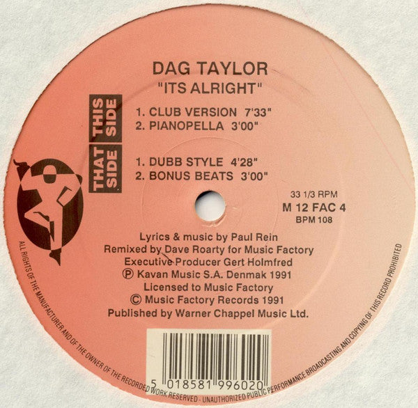Dag Taylor - It's Alright - Used Vinyl Record 12"