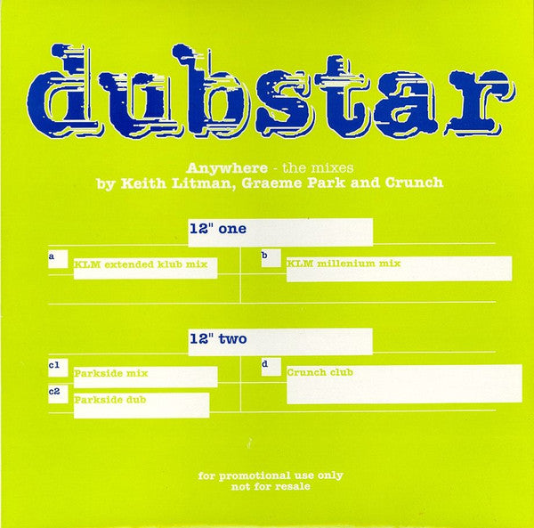 Dubstar - Anywhere - The Mixes - Used Vinyl Record 12"