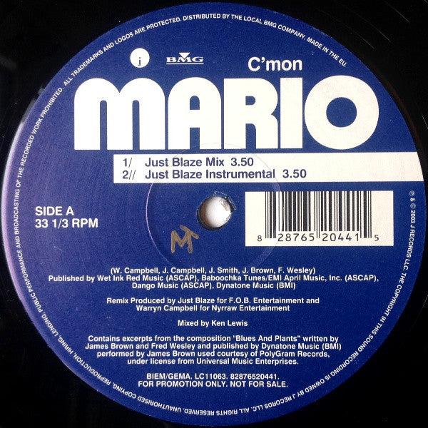 Mario - C'mon - Used Vinyl Record 12"