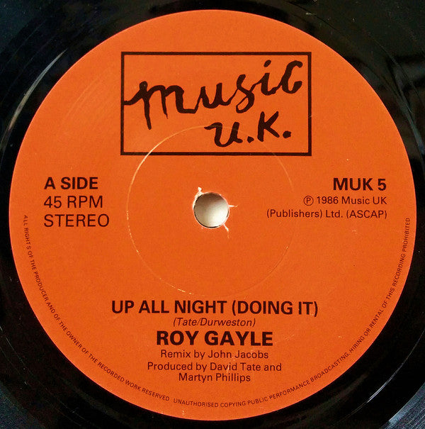 Roy Gayle - Up All Night (Doing It) - Used Vinyl Record 7"