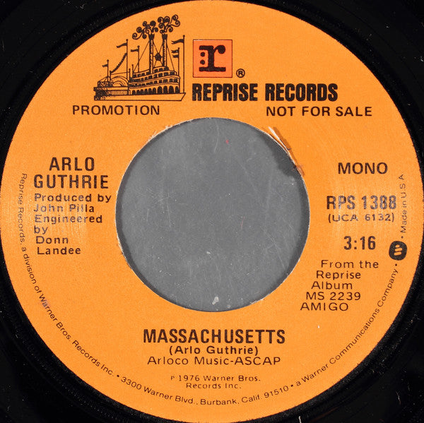Arlo Guthrie - Massachusetts - Used Vinyl Record 7"