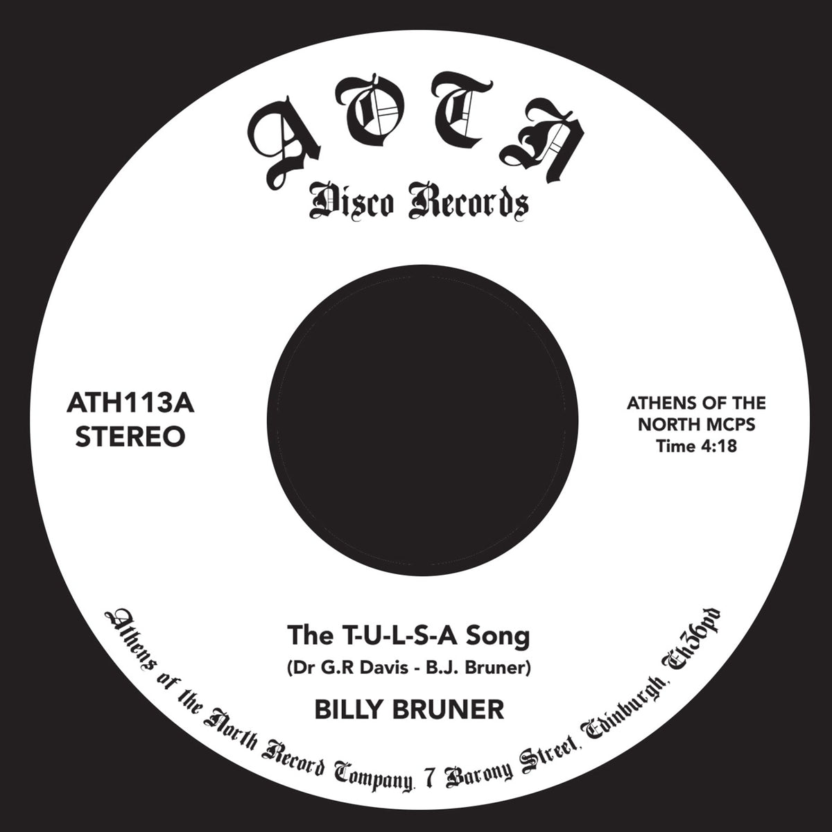 Billy Bruner - Tulsa Song - Vinyl Record 7