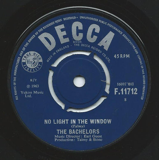 Bachelors - No Light In The Window - Used Vinyl Record 7"