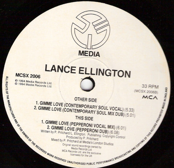 Lance Ellington - Gimme Love - Used Vinyl Record 12"