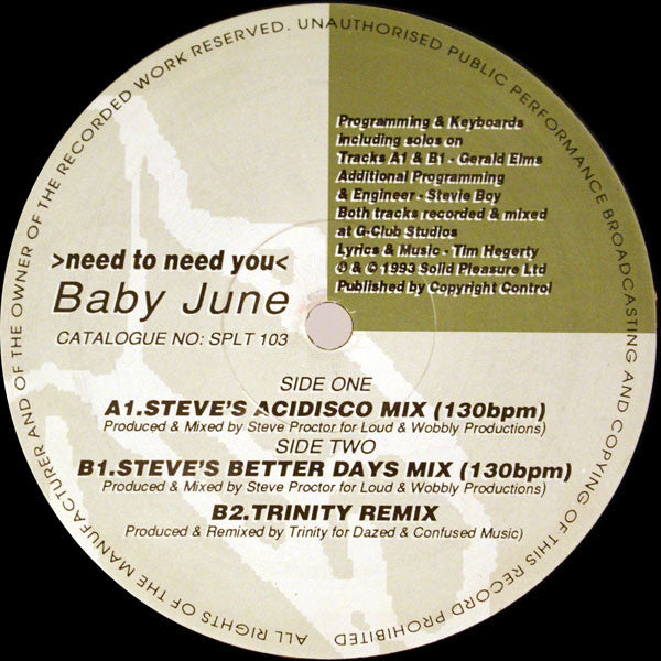 Baby June - Need To Need You - Used Vinyl Record 12"