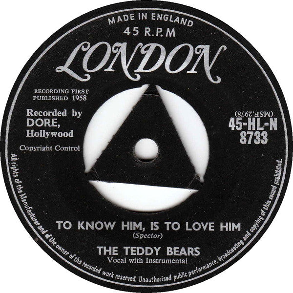 Teddy Bears - To Know Him, Is To Love Him - Used Vinyl Record 7"