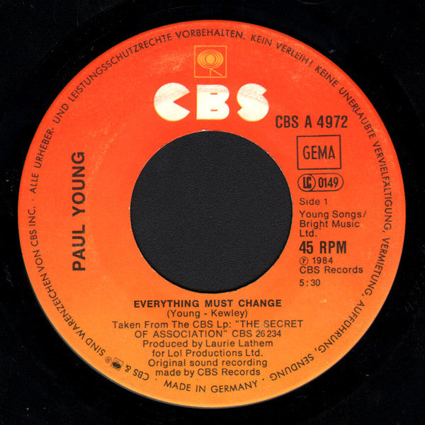 Paul Young - Everything Must Change - Used Vinyl Record 7"