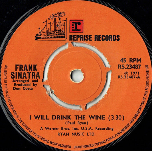 Frank Sinatra - I Will Drink The Wine - Used Vinyl Record 7"