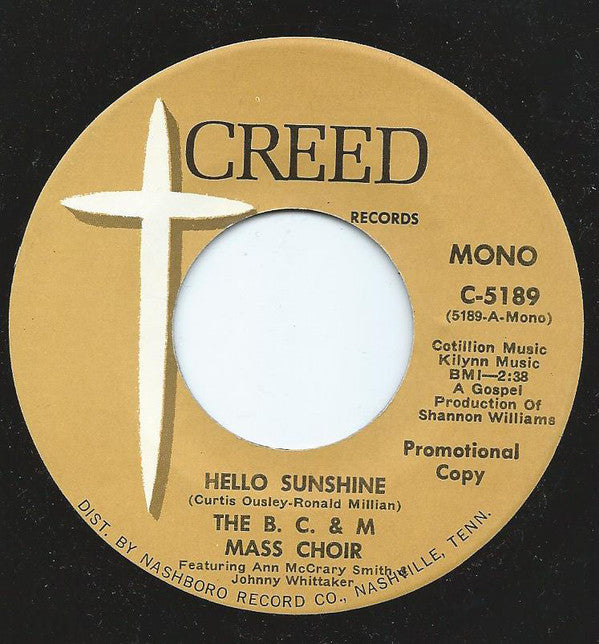 B. C. & M. Choir - Hello Sunshine - Used Vinyl Record 7"