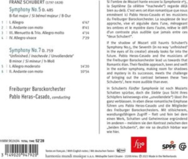 FREIBURGER BAROCKORC - SCHUBERT: SYMPHONIES NOS. 5 & 7 "UNFINISHED" -