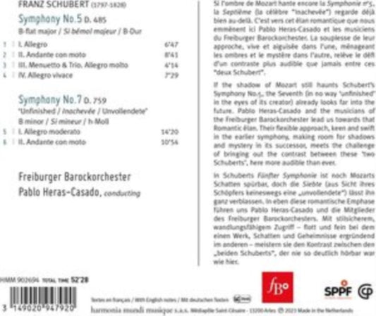 FREIBURGER BAROCKORC - SCHUBERT: SYMPHONIES NOS. 5 & 7 "UNFINISHED" -