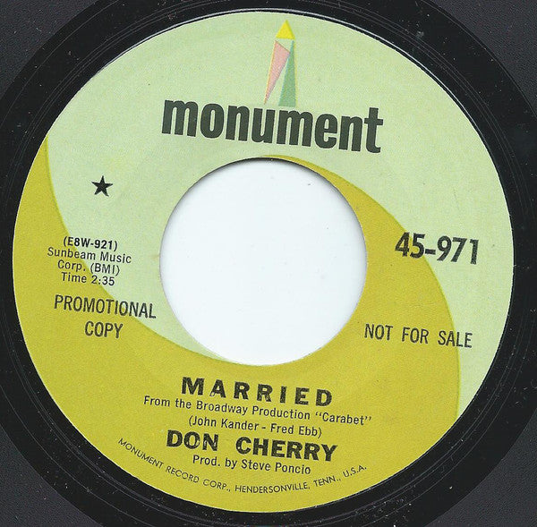 Don Cherry - Married - Used Vinyl Record 7"