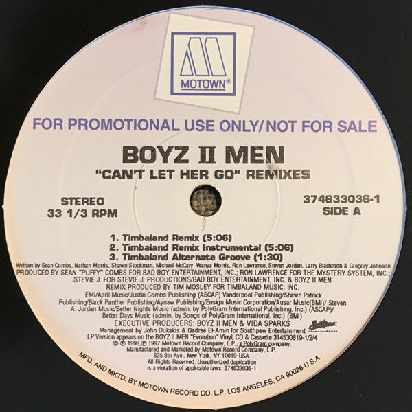 Boyz II Men - Can't Let Her Go (Remixes) - Used Vinyl Record