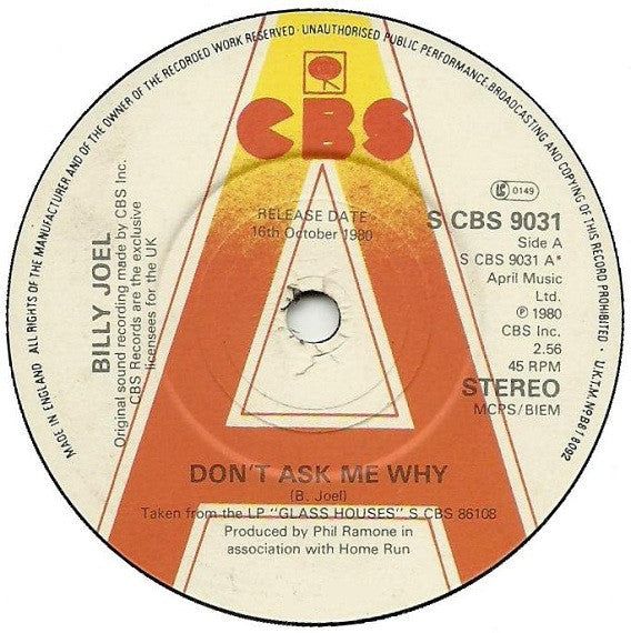 Billy Joel - Don't Ask Me Why - Used Vinyl Record 7"