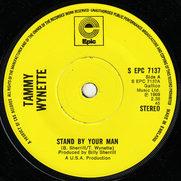 Tammy Wynette - Stand By Your Man - Used Vinyl Record 7"