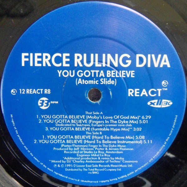 Fierce Ruling Diva - You Gotta Believe (Atomic Slide) - Used Vinyl Re