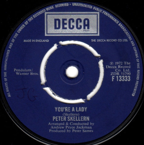 Peter Skellern - You're A Lady - Used Vinyl Record 7"