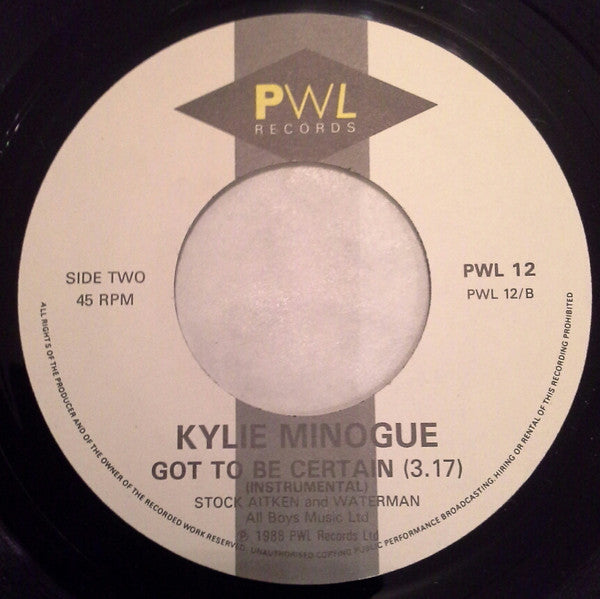 Kylie Minogue - Got To Be Certain - Used Vinyl Record 7"