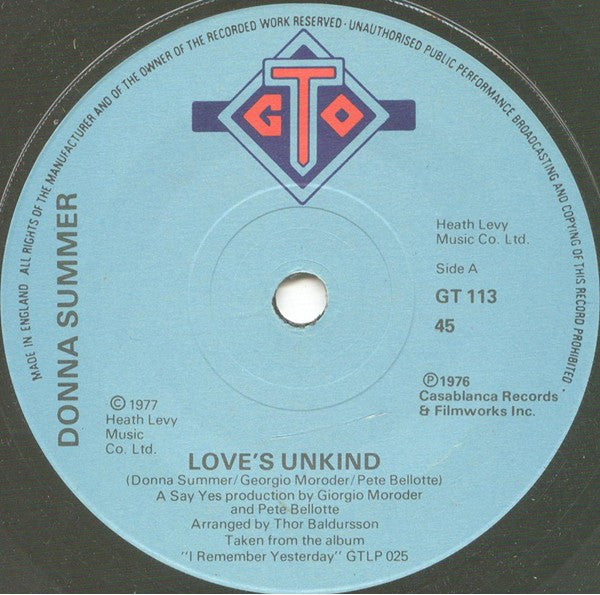 Donna Summer - Love's Unkind - Used Vinyl Record 7"