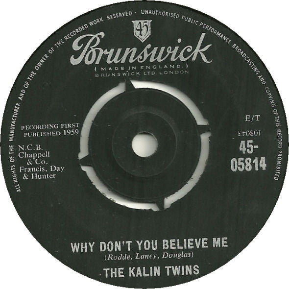 Kalin Twins - Why Don't You Believe Me - Used Vinyl Record 7"
