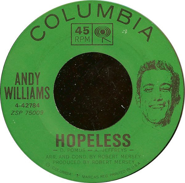 Andy Williams - Hopeless - Used Vinyl Record 7"