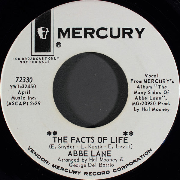 Abbe Lane - Facts Of Life - Used Vinyl Record 7"