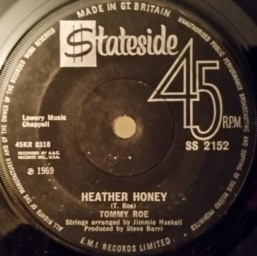 Tommy Roe - Heather Honey / Money Is My Pay - Used Vinyl Record 7"