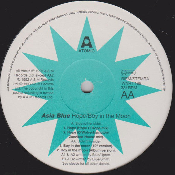 Asia Blue - Hope / Boy In The Moon - Used Vinyl Record 12"