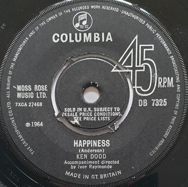 Ken Dodd - Happiness - Used Vinyl Record 7"