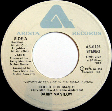 Barry Manilow - Could It Be Magic - Used Vinyl Record 7"