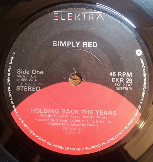 Simply Red - Holding Back The Years - Used Vinyl Record 7"