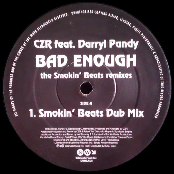 CZR - Bad Enough (The Smokin’ Beats Remixes) - Used Vinyl 12"