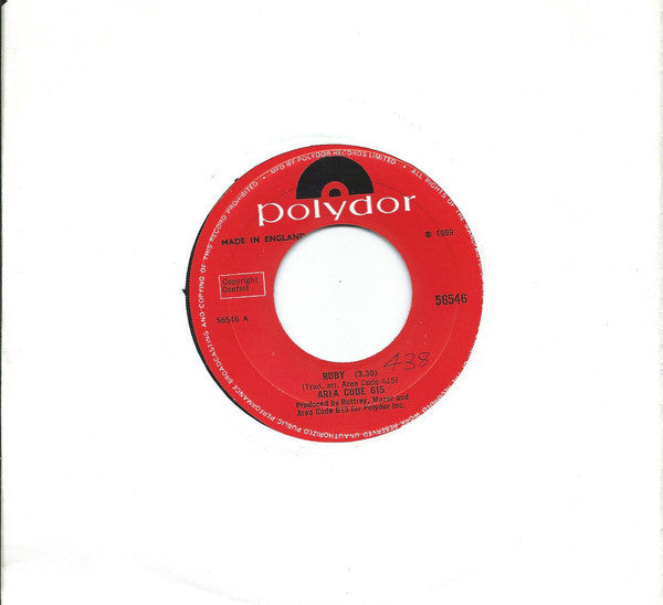 Area Code 615 - Ruby - Used Vinyl Record 7"