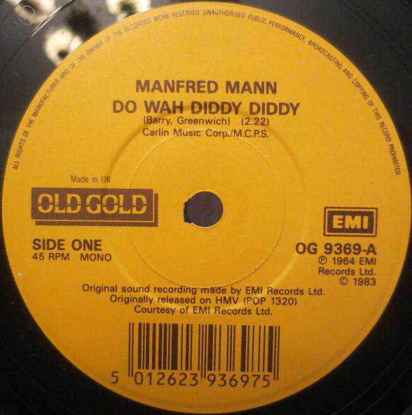 Manfred Mann - Do Wah Diddy Diddy / If You Gotta Go, Go Now - Used Viny