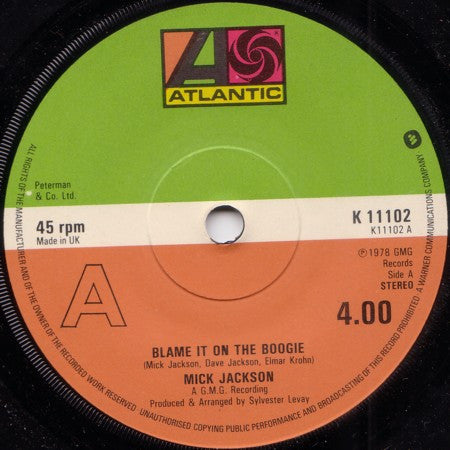 Mick Jackson - Blame It On The Boogie - Used Vinyl Record 7"